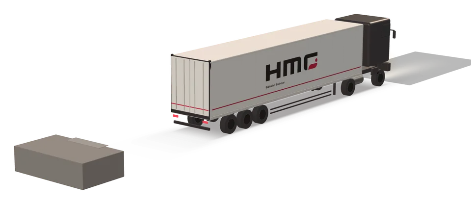 Ein Lkw mit der Bettdecke fährt über die Weltkarte von Eindhoven nach Istanbul.